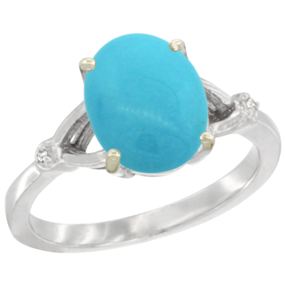 14K WHITE GOLD SLEEPING BEAUTY 10X8MM TURQUOISE ENGAGEMENT RING FOR WOMEN 3/8 INCH WIDE SIZES 6-10