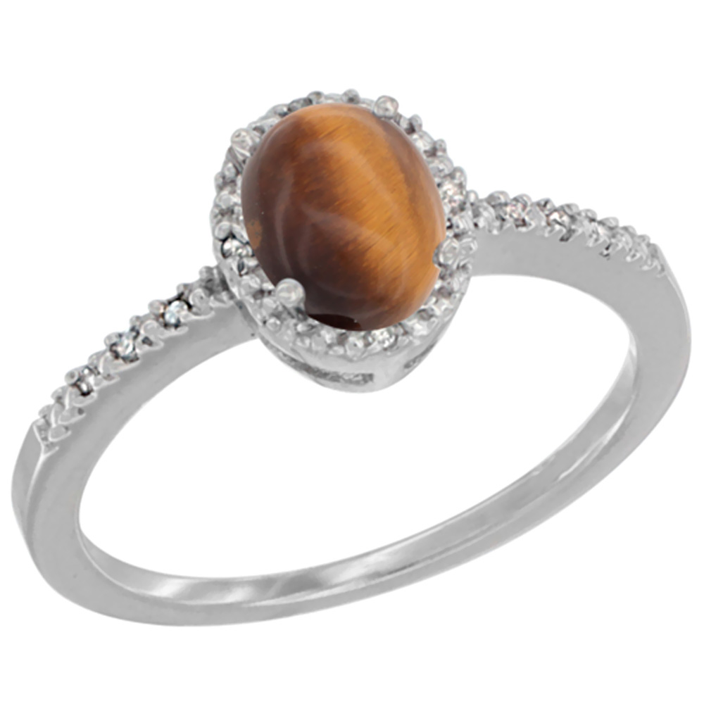 10K Yellow Gold Diamond Natural Tiger Eye Engagement Ring Oval 7x5 mm, sizes 5 - 10