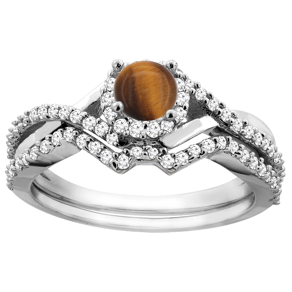 10K Gold Natural Tiger Eye 2-piece Bridal Ring Set Round 5mm, sizes 5 - 10
