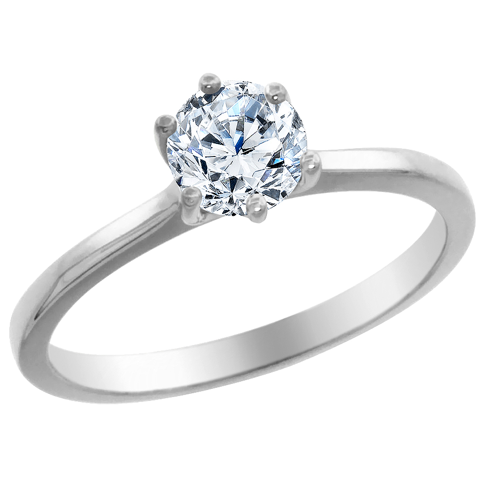14K White Gold 0.65 ct Diamond Solitaire Ring Round, sizes 5 - 10