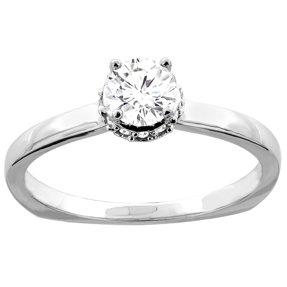 10K Gold Floral Halo 0.30 cttw Diamond Solitaire Engagement Ring, sizes 5 - 10
