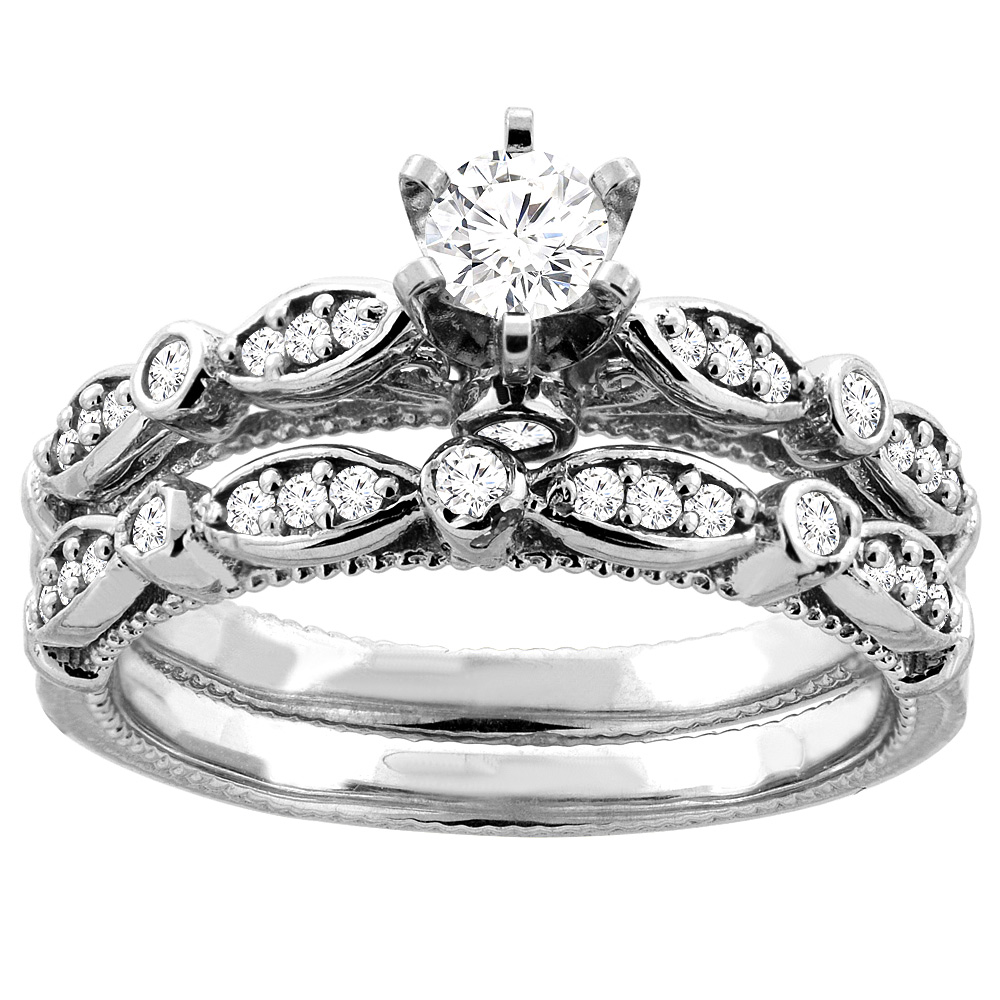 10K White Gold 0.58 cttw. Round Diamond 2-piece Bridal Ring Set, sizes 5 - 10