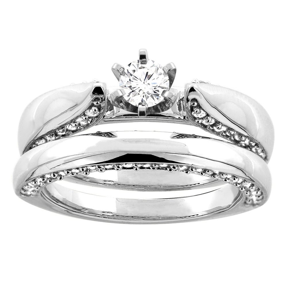 10K White Gold 1.18 cttw. Round Diamond 2-piece Bridal Ring Set, sizes 5 - 10