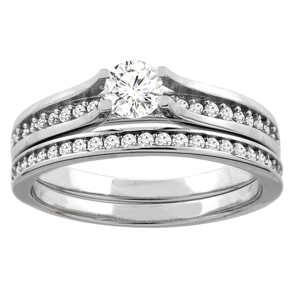 10K White Gold 0.56 ct Round Diamond 2-pc Bridal Ring Set, sizes 5 - 10