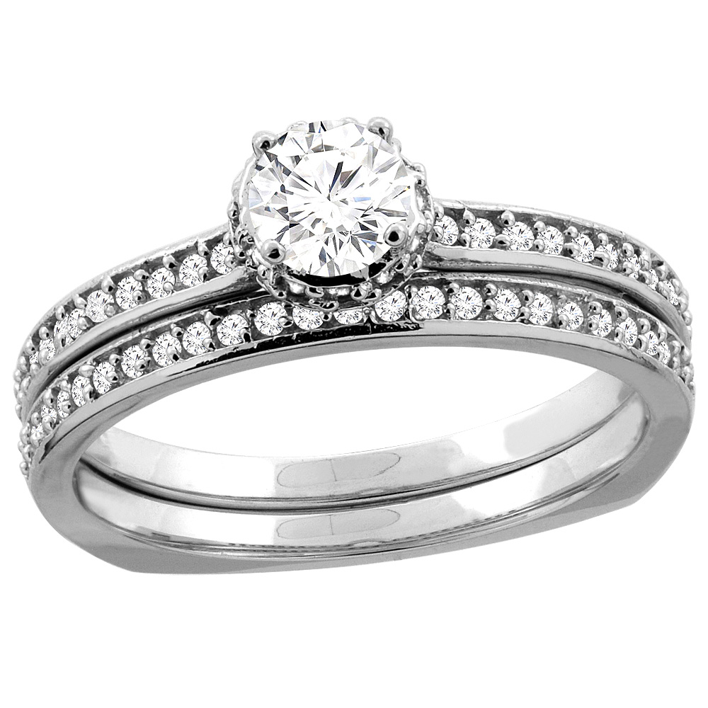14K White Gold 0.54 ct Round Diamond 2-pc Bridal Ring Set, sizes 5 - 10