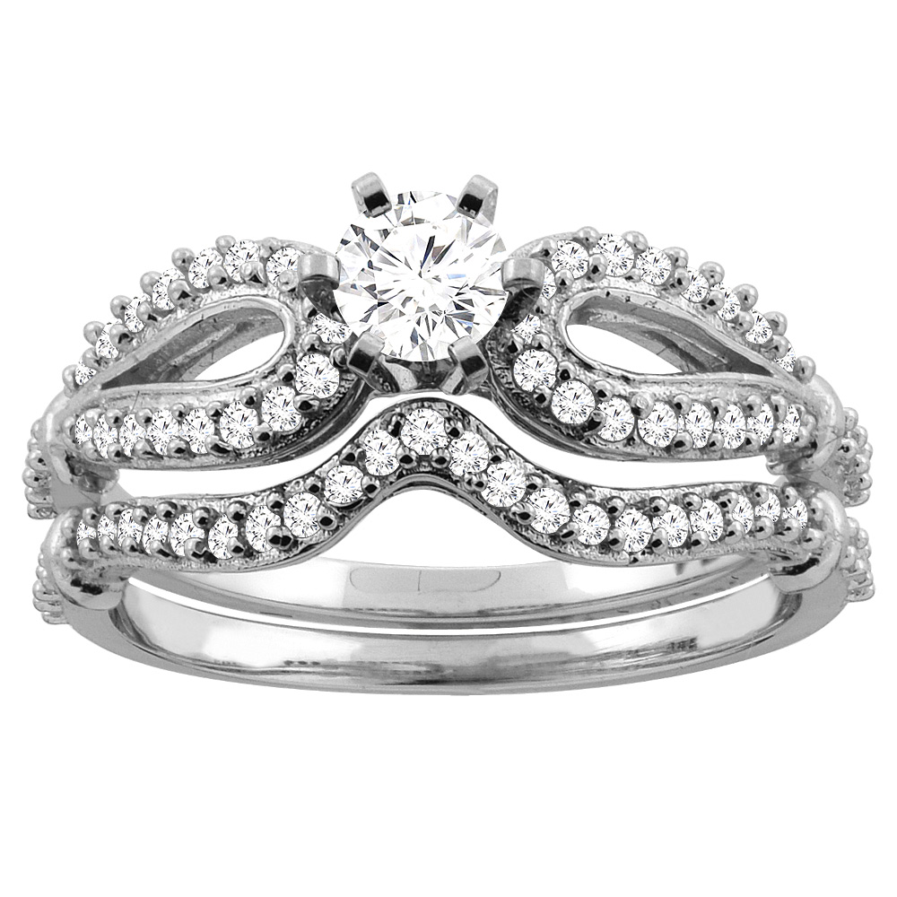 14K Gold 0.69 cttw Round Diamond 2-Piece Bridal Ring Set, sizes 5 - 10