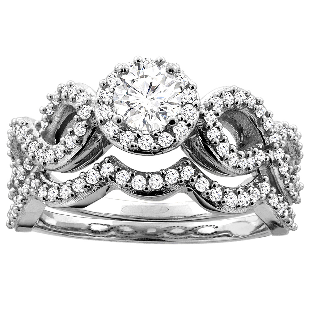 10K White Gold 0.85 cttw Round Diamond 2-piece Halo Bridal Ring Set, sizes 5 - 10