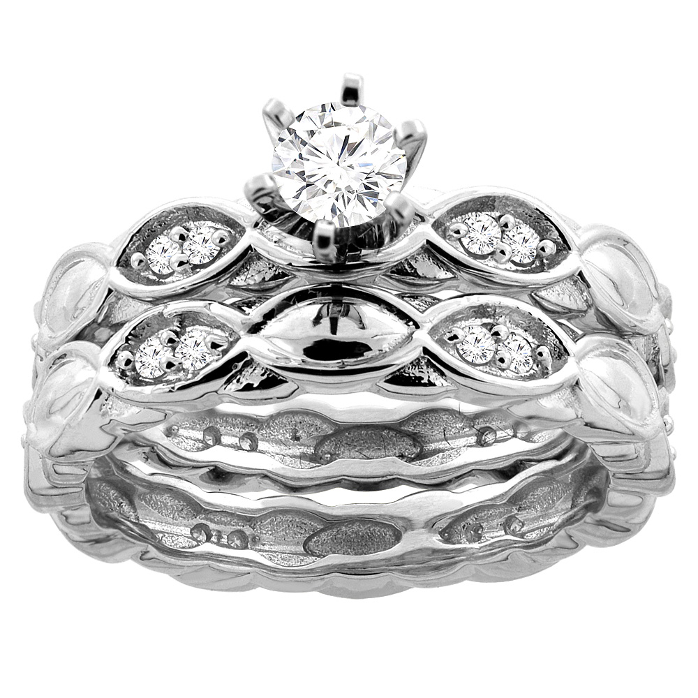 14K White Gold 0.57 cttw. Round Diamond 2-piece Bridal Ring Set, sizes 5 - 10