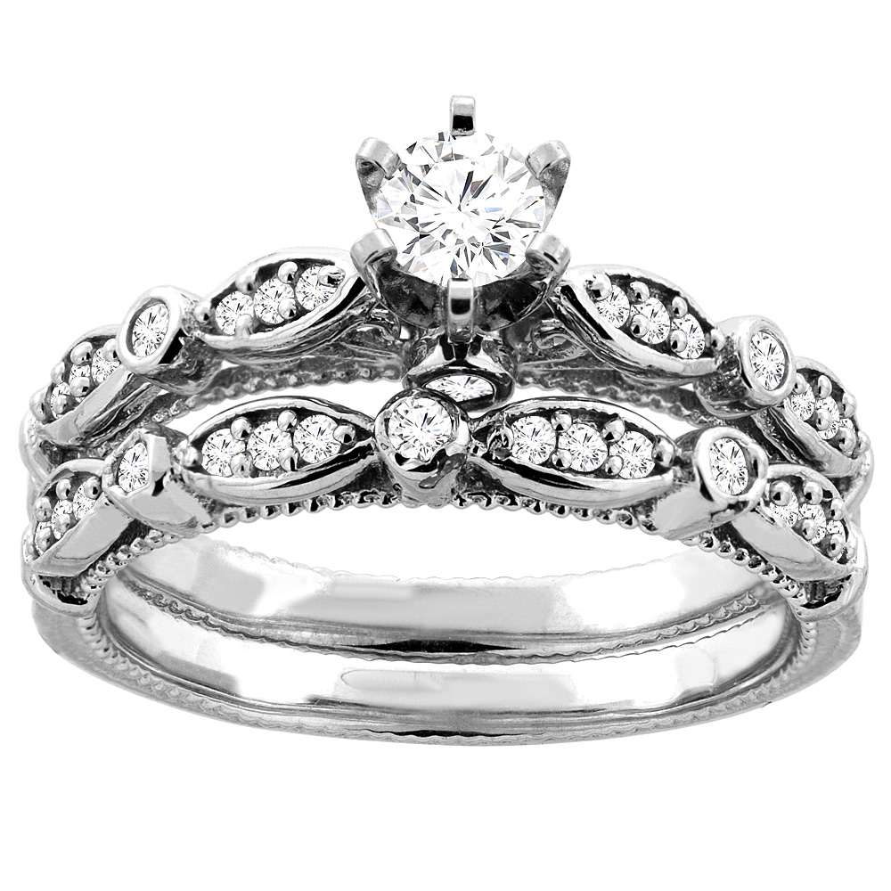 10K White Gold 0.68 cttw. Round Diamond 2-piece Bridal Ring Set, sizes 5 - 10