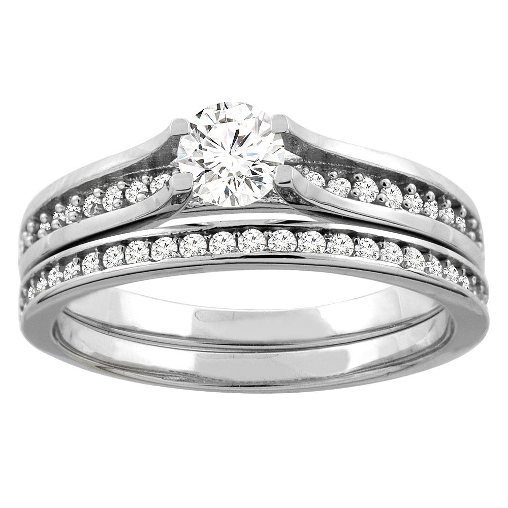 10K White Gold 0.66 ct Round Diamond 2-pc Bridal Ring Set, sizes 5 - 10