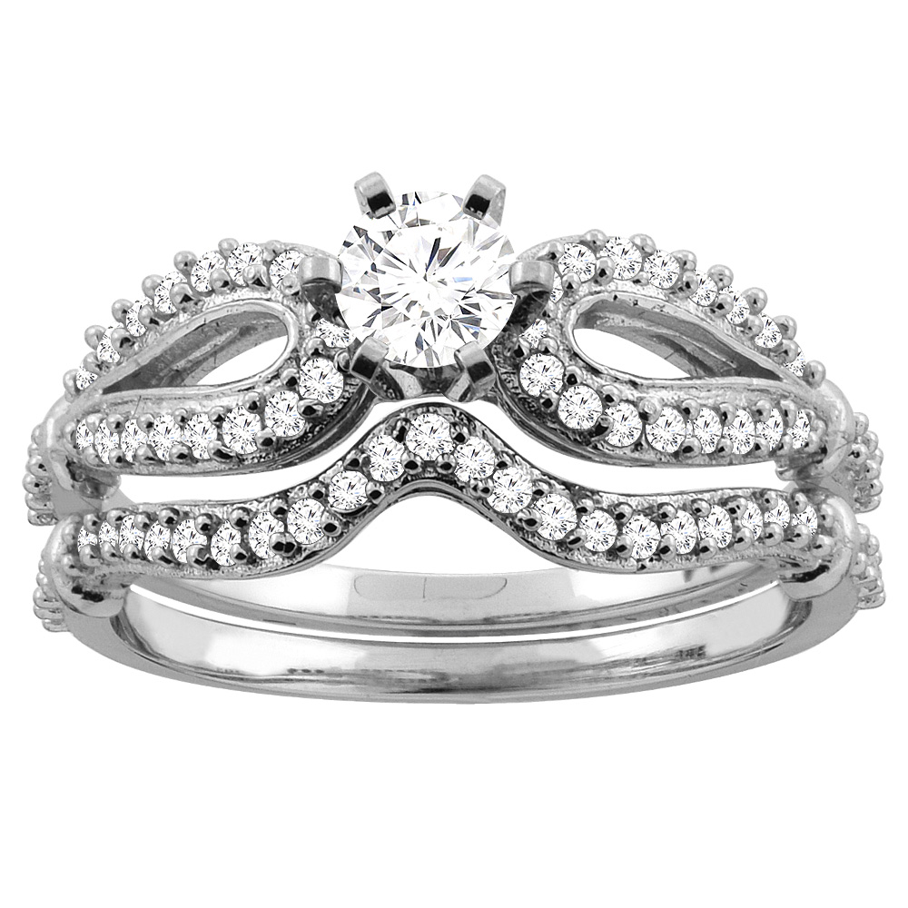 14K Gold 0.79 cttw Round Diamond 2-Piece Bridal Ring Set, sizes 5 - 10