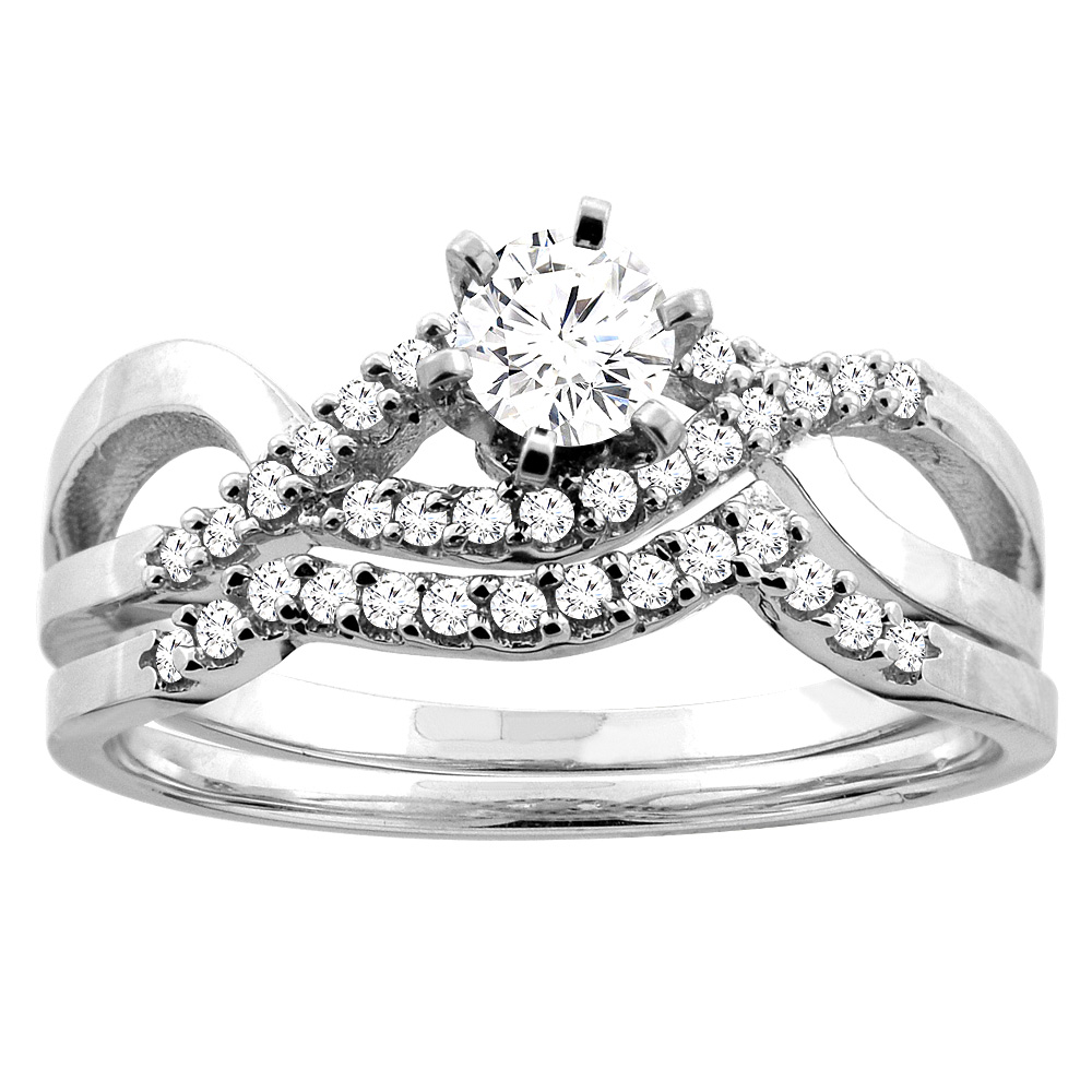 14K White Gold 0.65 cttw. Round Diamond 2-piece Bridal Ring Set, sizes 5 - 10