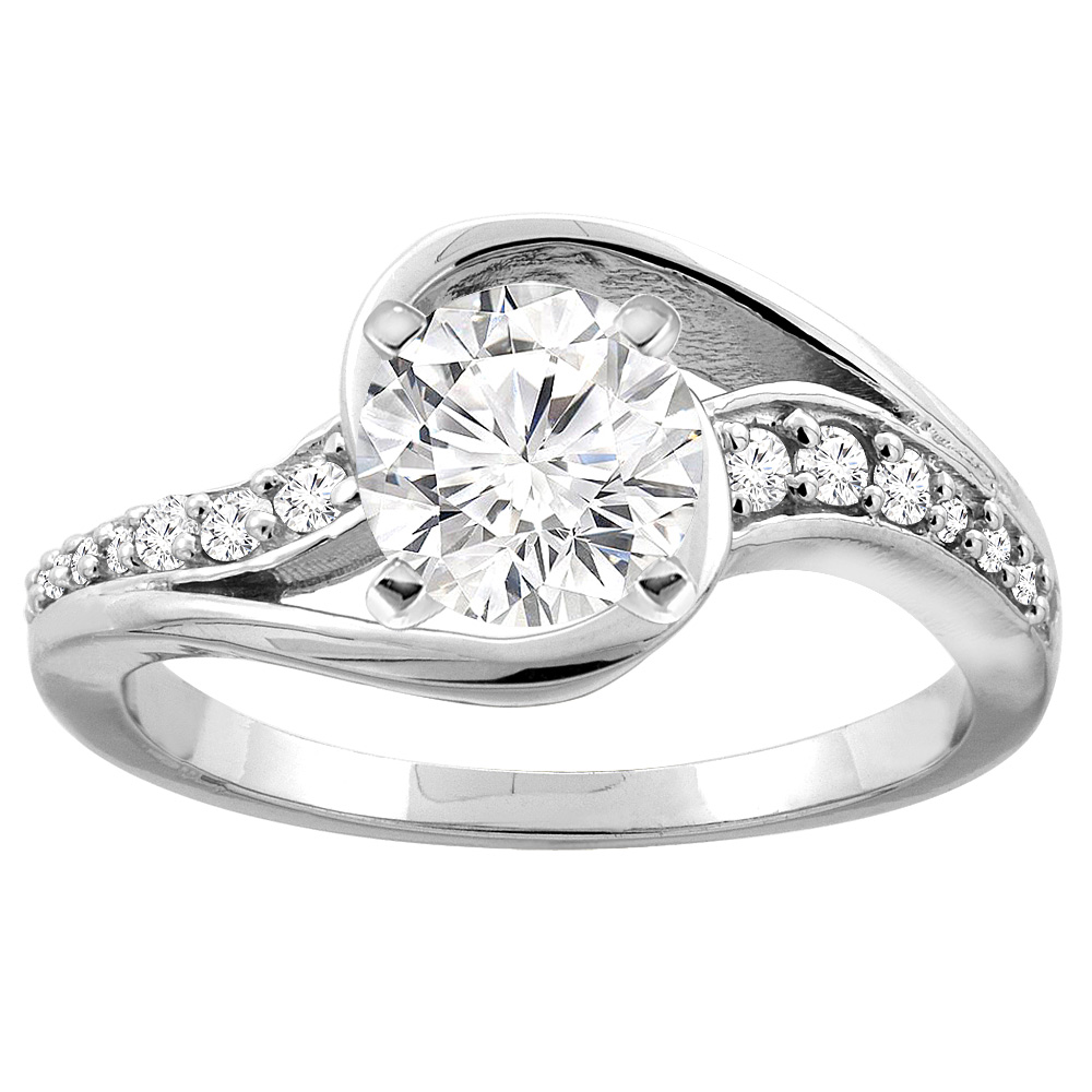 14K White/Yellow Gold Bypass Diamond Engagement Ring Round 0.89cttw., sizes 5 - 10