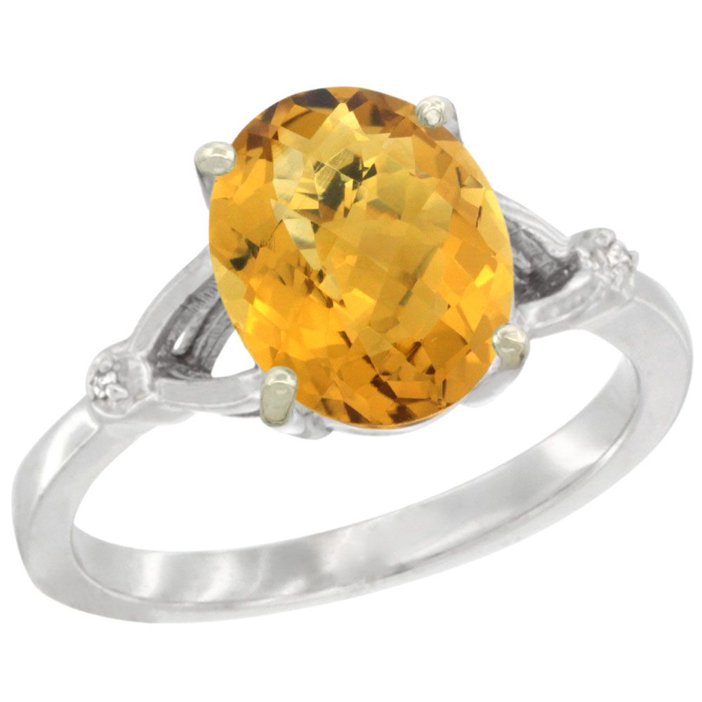 14K WHITE GOLD SIMPLE LARGE 4 PRONG 10X8MM OVAL WHISKY QUARTZ ENGAGEMENT RING FOR WOMEN 3/8 INCH WIDE SIZES 6-10