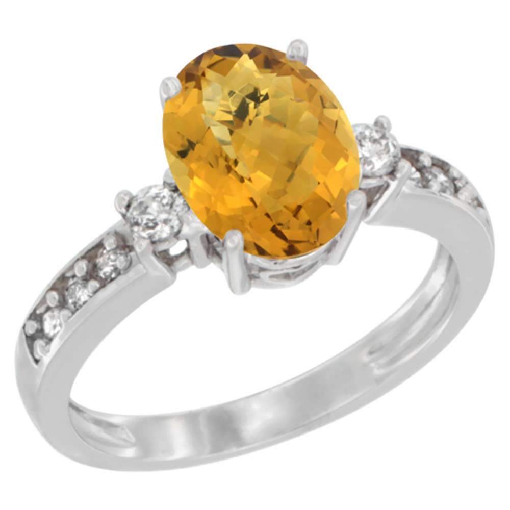 14K Yellow Gold Natural Whisky Quartz Ring Oval 9x7 mm Diamond Accent, sizes 5 - 10