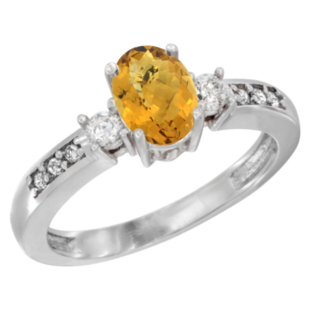 14K Yellow Gold Diamond Natural Whisky Quartz Engagement Ring Oval 7x5 mm, sizes 5 - 10