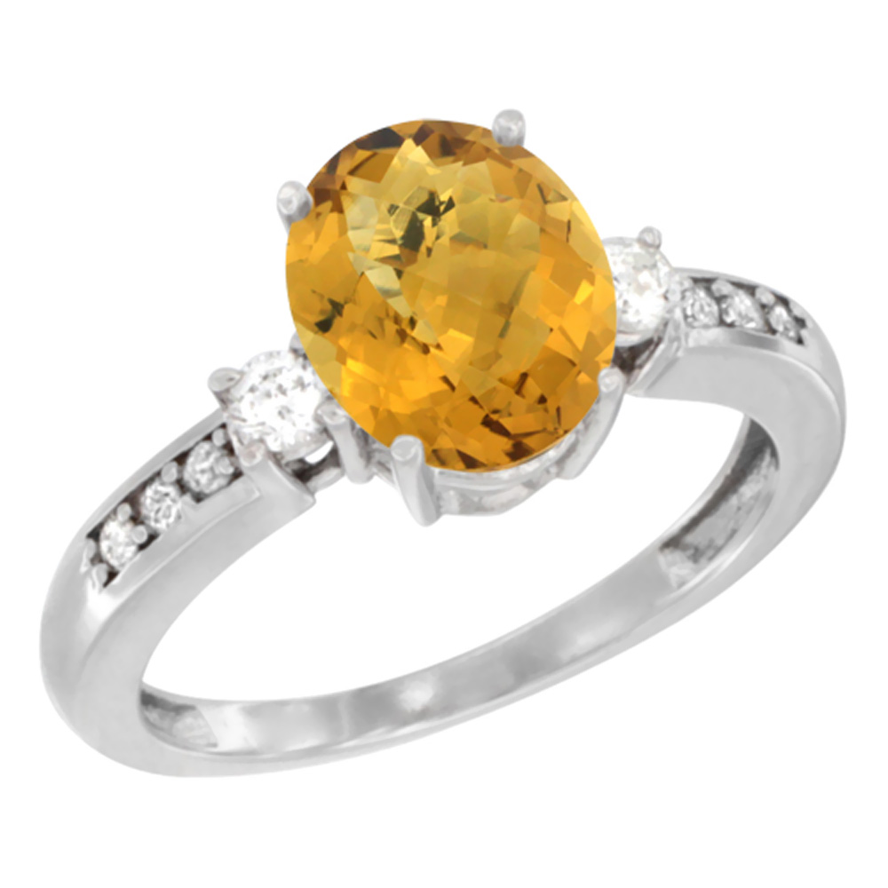 10k Yellow Gold Natural Whisky Quartz Ring Oval 9x7 mm Diamond Accent, sizes 5 - 10