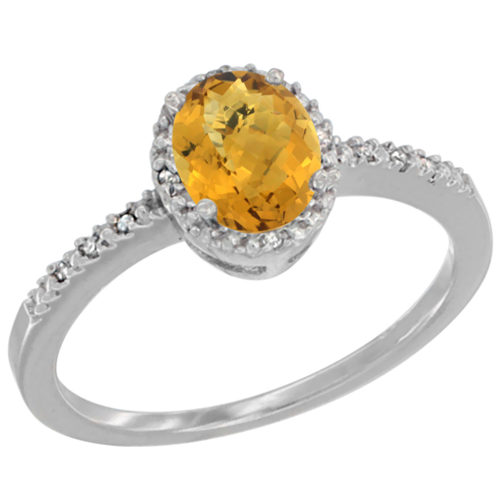 14K Yellow Gold Diamond Natural Whisky Quartz Engagement Ring Oval 7x5 mm, sizes 5 - 10
