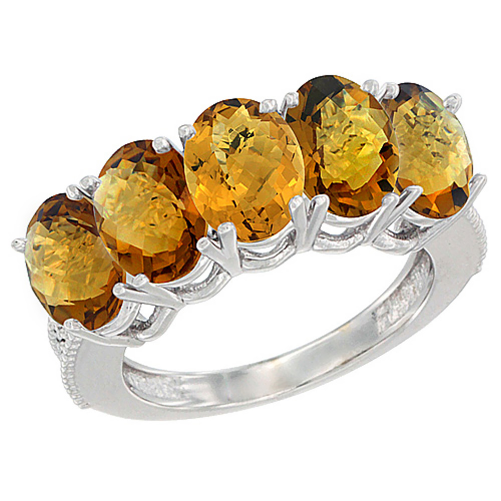 14K Yellow Gold Natural Whisky Quartz 1 ct. Oval 7x5mm 5-Stone Mother&#039;s Ring with Diamond Accents, sizes 5 to 10 with half sizes