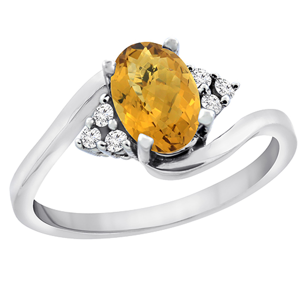 14K Yellow Gold Diamond Natural Whisky Quartz Engagement Ring Oval 7x5mm, sizes 5 - 10