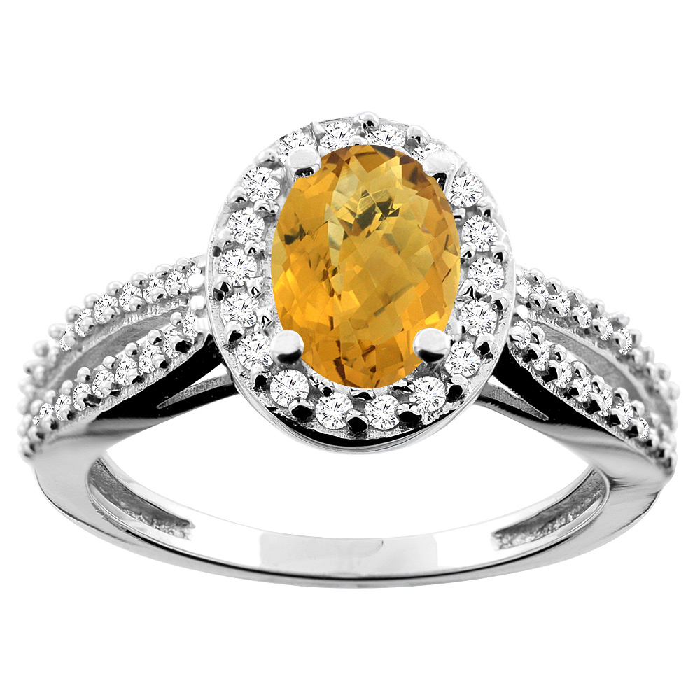 14K White/Yellow/Rose Gold Natural Whisky Quartz Ring Oval 8x6mm Diamond Accent, size 5