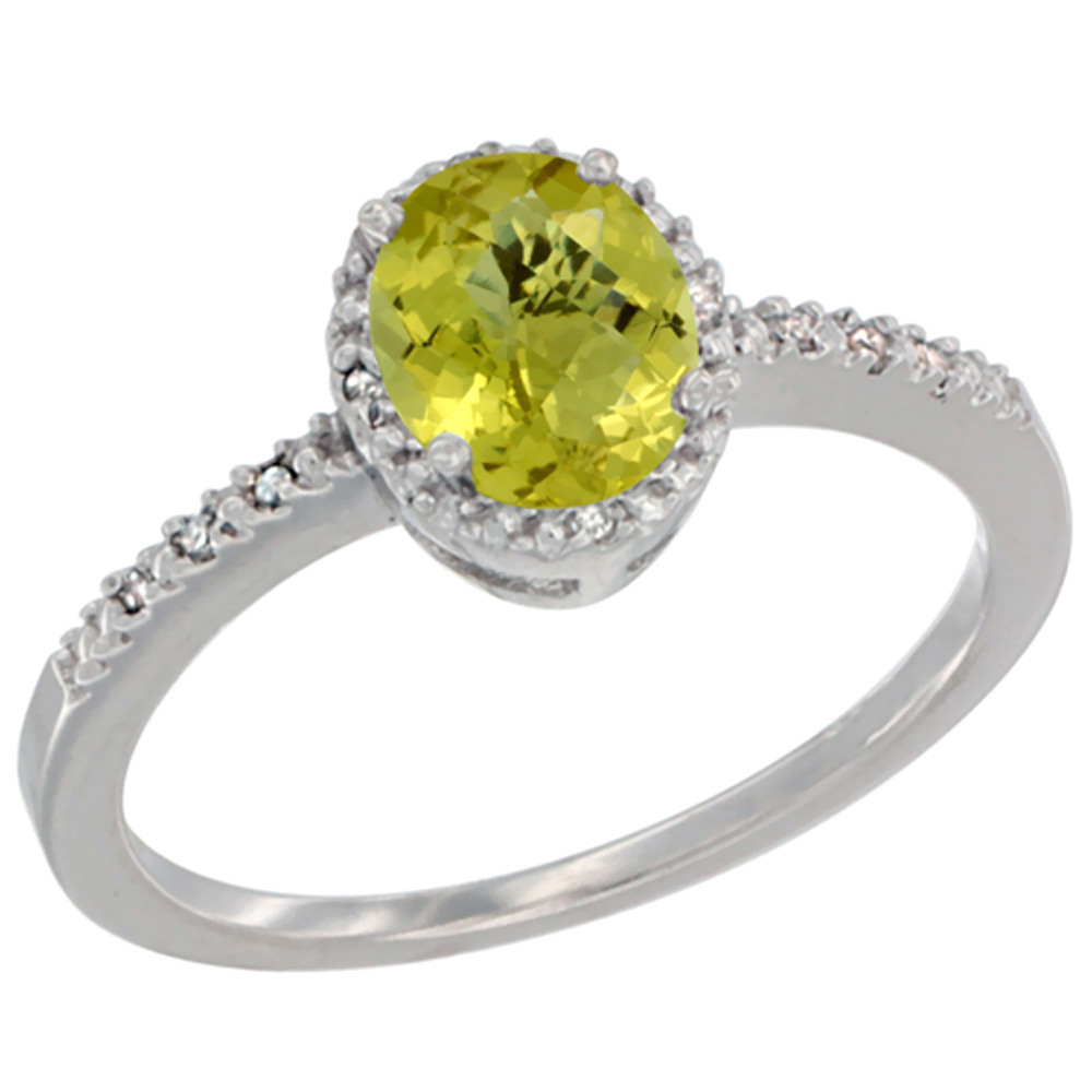 14K Yellow Gold Diamond Natural Lemon Quartz Engagement Ring Oval 7x5 mm, sizes 5 - 10