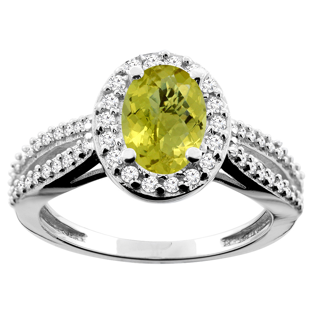 10K White/Yellow/Rose Gold Natural Lemon Quartz Ring Oval 8x6mm Diamond Accent, sizes 5 - 10