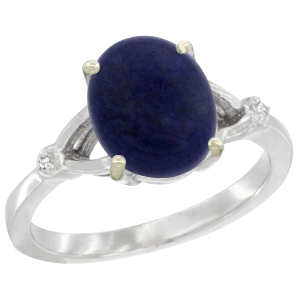 14K WHITE GOLD SIMPLE LARGE 4 PRONG 10X8MM OVAL LAPIS ENGAGEMENT RING FOR WOMEN 3/8 INCH WIDE SIZES 6-10