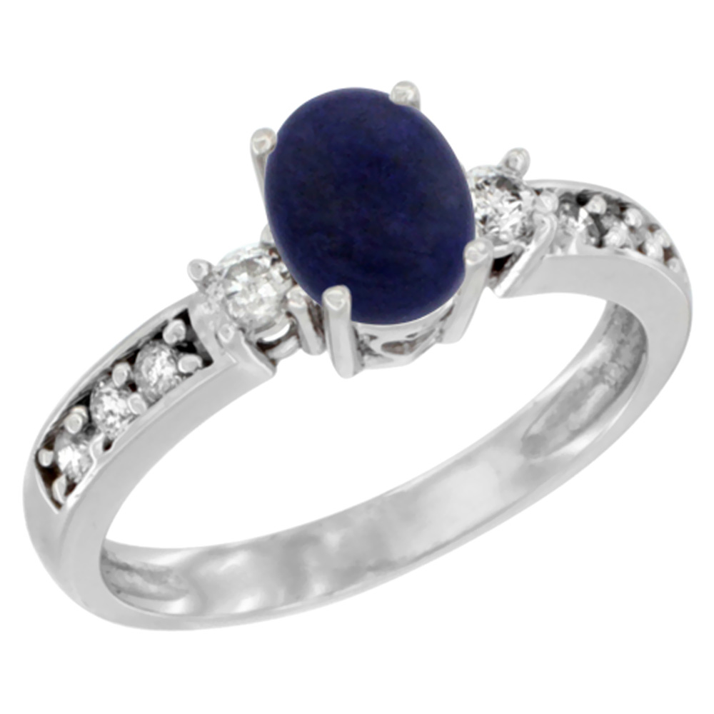 14K Yellow Gold Natural Lapis Ring Oval 7x5 mm Diamond Accent, sizes 5 - 10