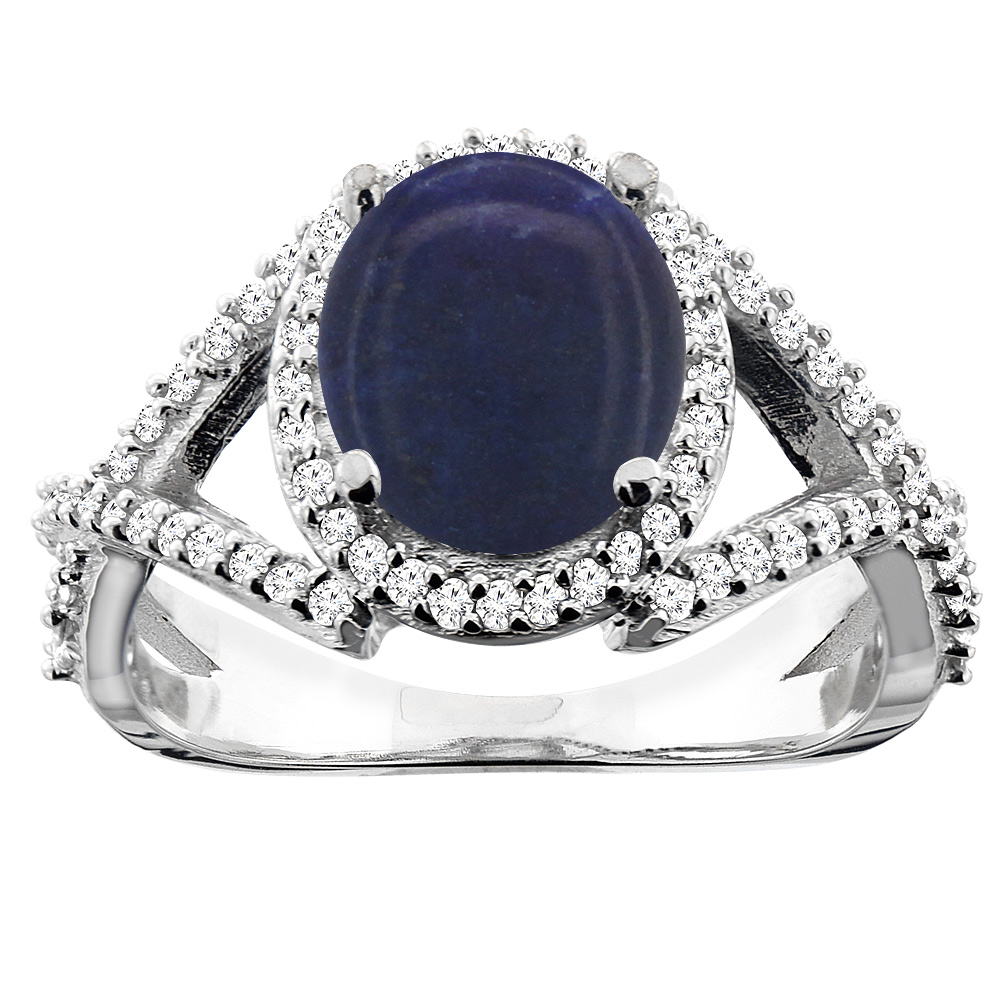 10K Yellow Gold Natural Lapis Ring Oval 9x7mm Diamond Accent, size 5