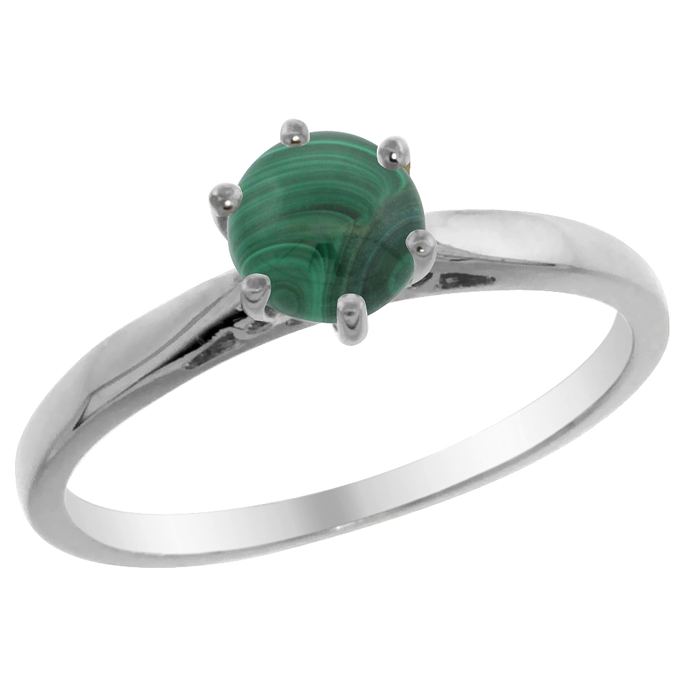 14K Yellow Gold Natural Malachite Solitaire Ring Round 5mm, sizes 5 - 10