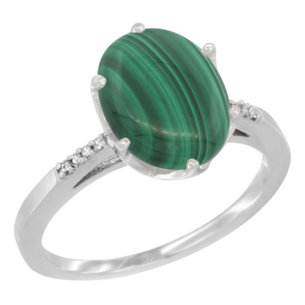 10K Yellow Gold Natural Malachite Engagement Ring 10x8 mm Oval, sizes 5 - 10
