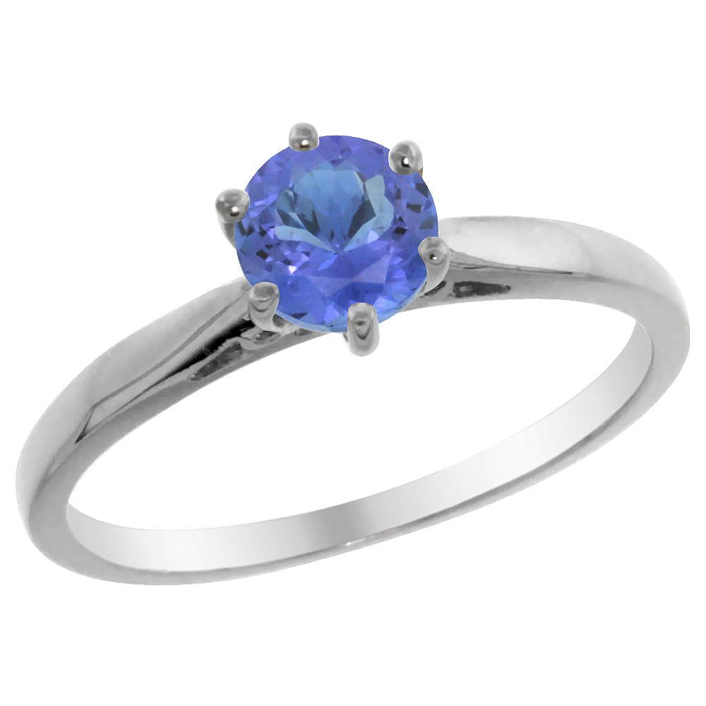14K Yellow Gold Natural Tanzanite Solitaire Ring Round 5mm, sizes 5 - 10