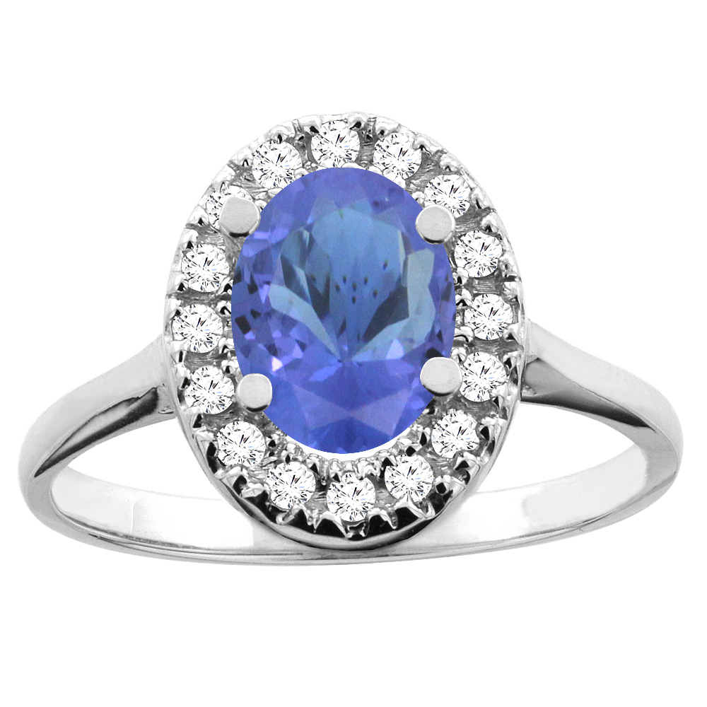 10K White/Yellow Gold Natural Tanzanite Ring Oval 8x6mm Diamond Accent, sizes 5 - 10
