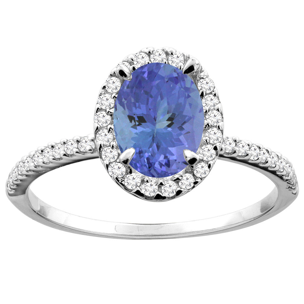 14K White/Yellow Gold Natural Tanzanite Ring Oval 8x6mm Diamond Accent, sizes 5 - 10