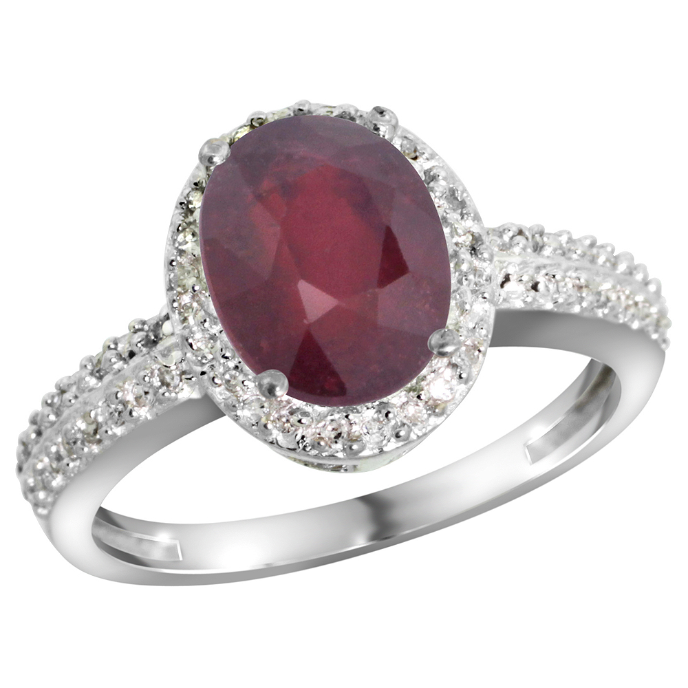 14K White Gold Diamond Natural Quality Ruby Engagement Ring Oval 9x7mm, size 5-10