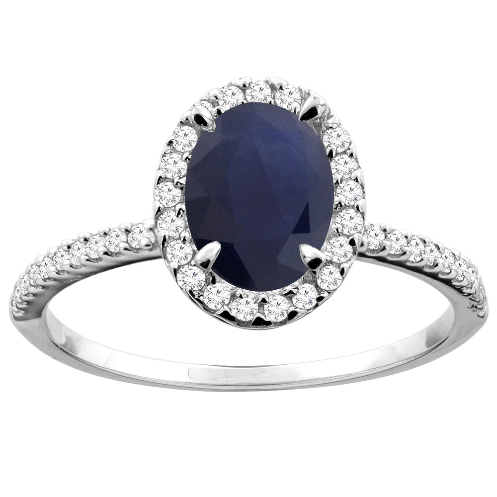 10K White/Yellow Gold Diamond Natural Quality Blue Sapphire Engagement Ring Oval 8x6mm, size 5 - 10