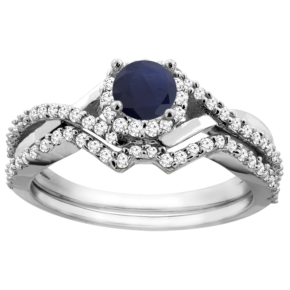 10K Gold Natural High Quality Blue Sapphire 2-piece Bridal Ring Set Round 5mm, sizes 5 - 10