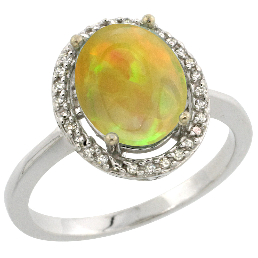 Sterling Silver Diamond Natural Ethiopian Opal Engagement Ring Oval 10x8 mm, size 5-10
