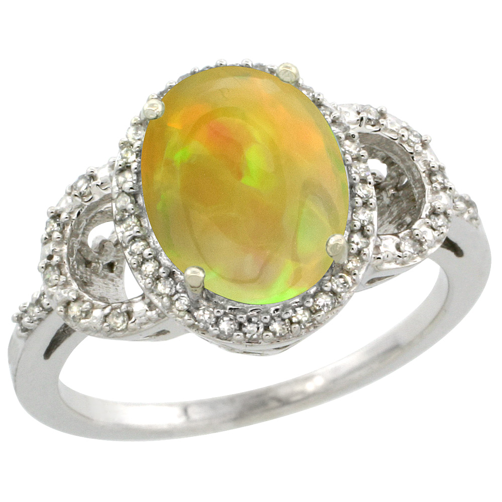 14K Yellow Gold Diamond Natural Ethiopian Opal Engagement Ring Oval 10x8mm, size 5-10