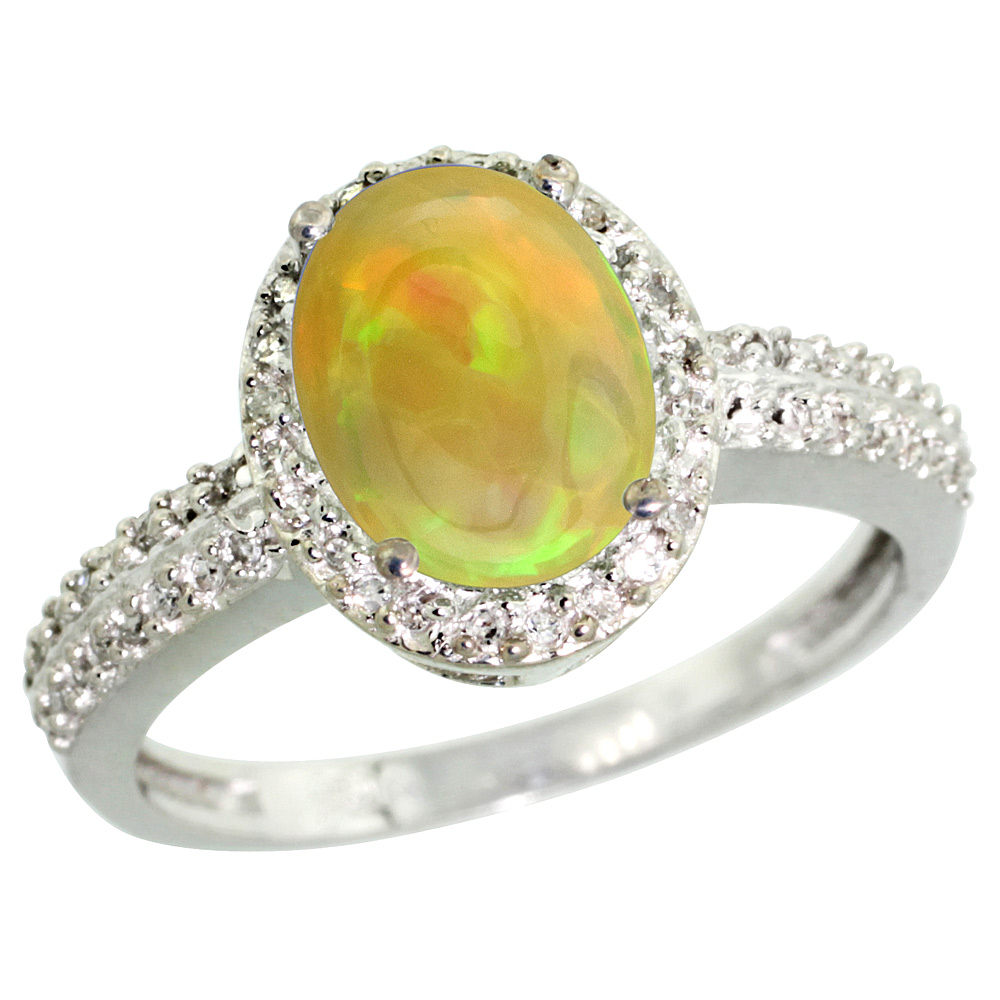 14K Yellow Gold Diamond Natural Ethiopian Opal Engagement Ring Oval 9x7mm, sizes 5-10