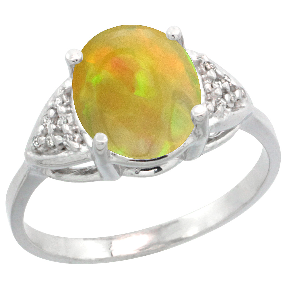 14k Yellow Gold Diamond Natural Ethiopian Opal Engagement Ring Oval 10x8mm, size 5-10