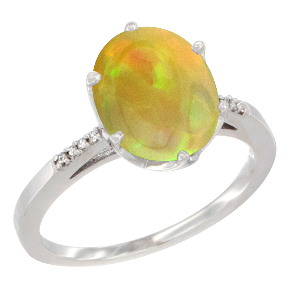 10K Yellow Gold Diamond Natural Ethiopian Opal Engagement Ring 10x8 mm Oval, size 5 - 10