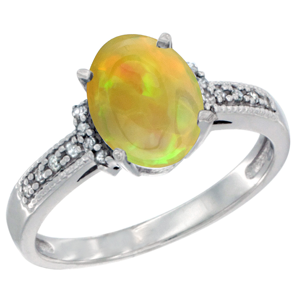 14K Yellow Gold Diamond Natural Ethiopian Opal Engagement Ring Oval 9x7 mm, size 5 - 10