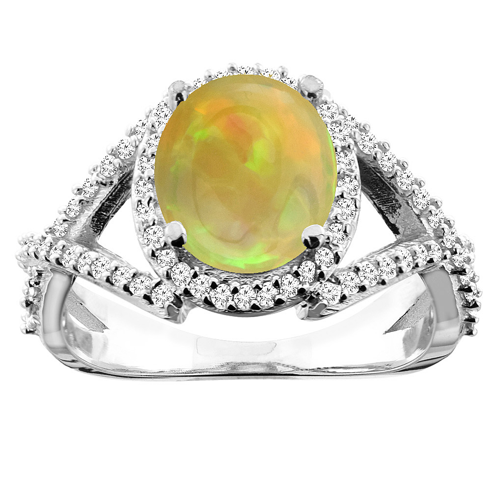 14K White/Yellow Gold Diamond Natural Ethiopian Opal Engagement Ring Oval 9x7mm, size 5 - 10