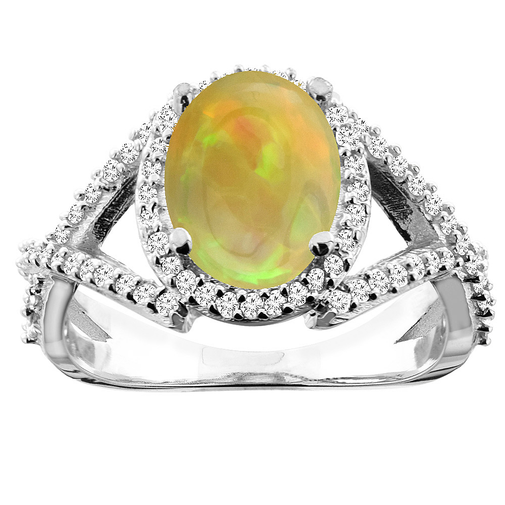 14K White/Yellow Gold Diamond Natural Ethiopian Opal Engagement Ring Oval 10x8mm, size 5 - 10
