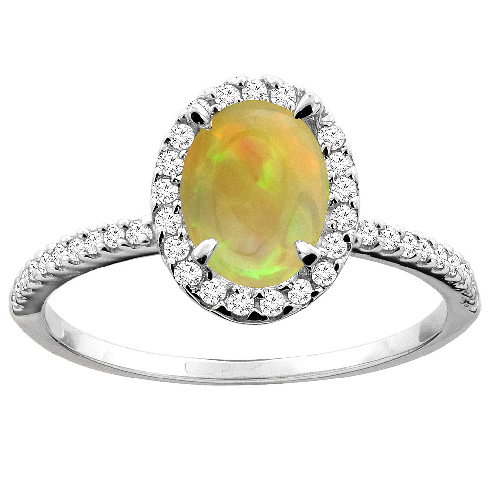 14K White/Yellow Gold Diamond Natural Ethiopian Opal Engagement Ring Oval 8x6mm, size 5 - 10