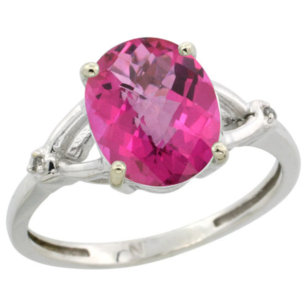 STERLING SILVER SIMPLE LARGE 4 PRONG 10X8MM OVAL PINK TOPAZ ENGAGEMENT RING FOR WOMEN 3/8 INCH WIDE SIZES 6-10 (NO CHAIN)