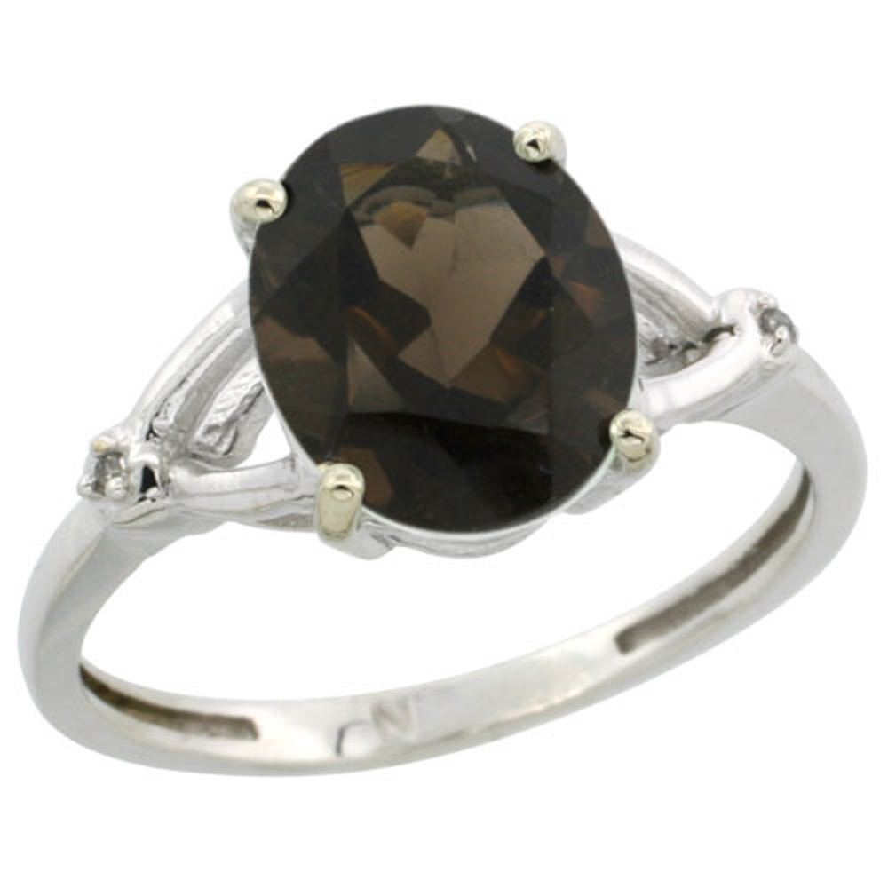 STERLING SILVER SIMPLE LARGE 4 PRONG 10X8MM OVAL SMOKY TOPAZ ENGAGEMENT RING FOR WOMEN 3/8 INCH WIDE SIZES 6-10 (NO CHAIN)
