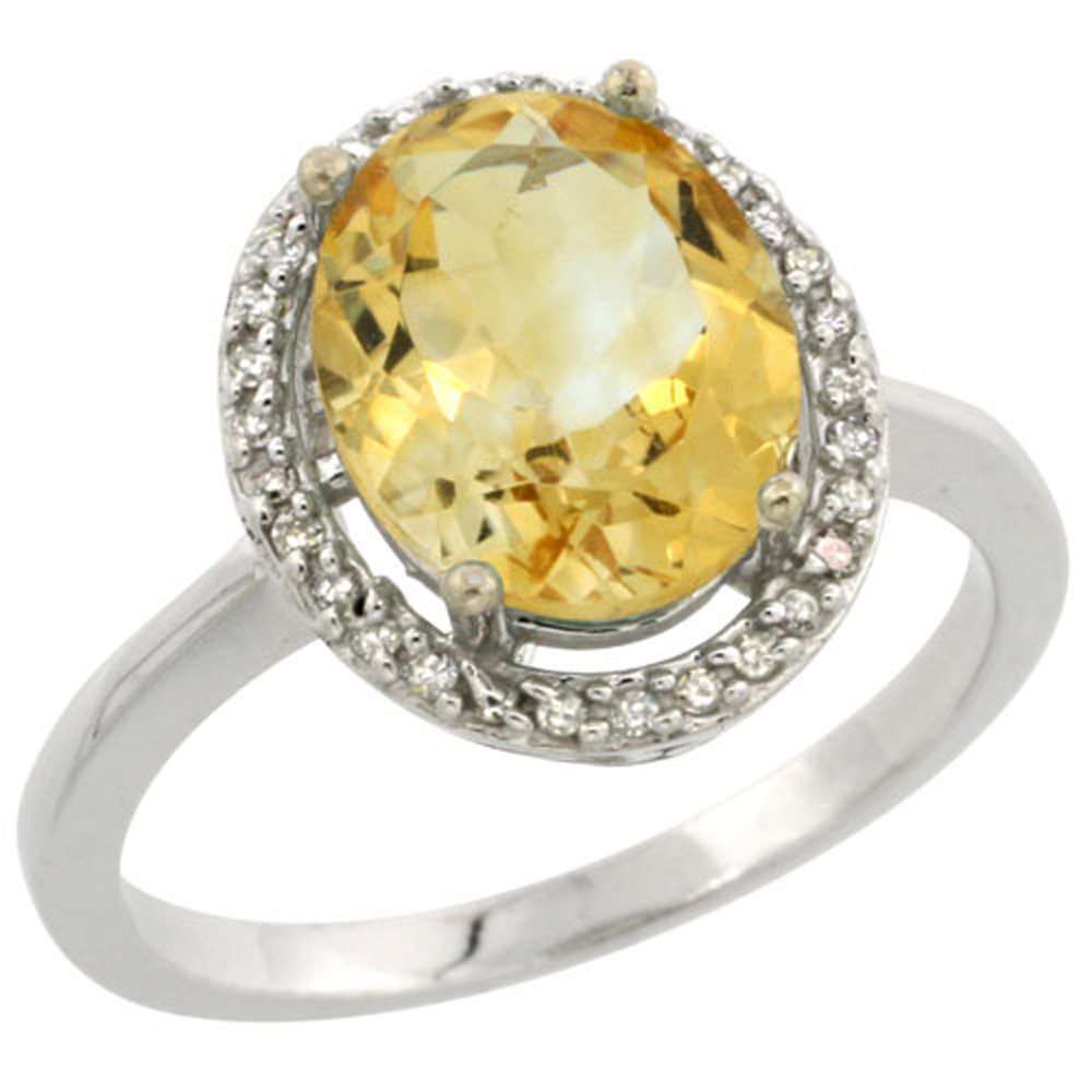 Sterling Silver Diamond Natural Citrine Ring Oval 10x8mm, 1/2 inch wide, sizes 5-10